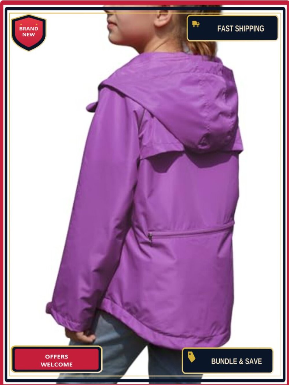 Girls Rain Jacket Reflective Packable Cycling Windbreaker Waterproof